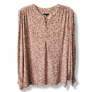 Violets & Roses Pink Tan Print Blouse Top 2X Neutral Office Flowy Relaxed NEW